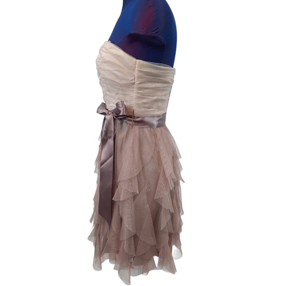 Teeze Me Strapless Layered Cocktail Dress Dusty Rose & Cream Gold Shimmer Size 9 - Picture 5 of 9